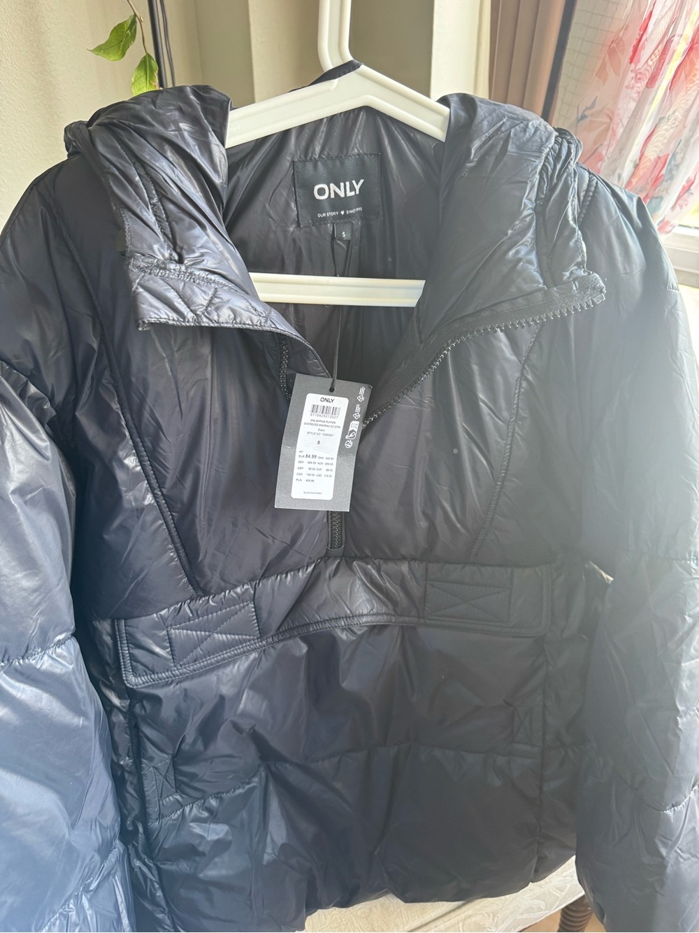 ONLY Women's Navy-Black Quilted Puffer Jacket with Hood